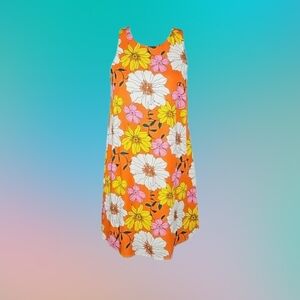 70's Style Vintage Floral Shift Dress Orange Yellow Multicolor
